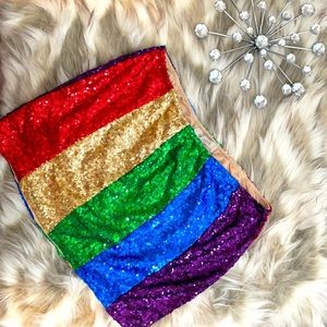 Bear Dance size Large Sequin Micro mini skirt with stretch jersey nude lining.